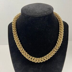 Donald Stannard Vintage Gold Tone Chunky Byzantine Woven Chain Necklace Clasp